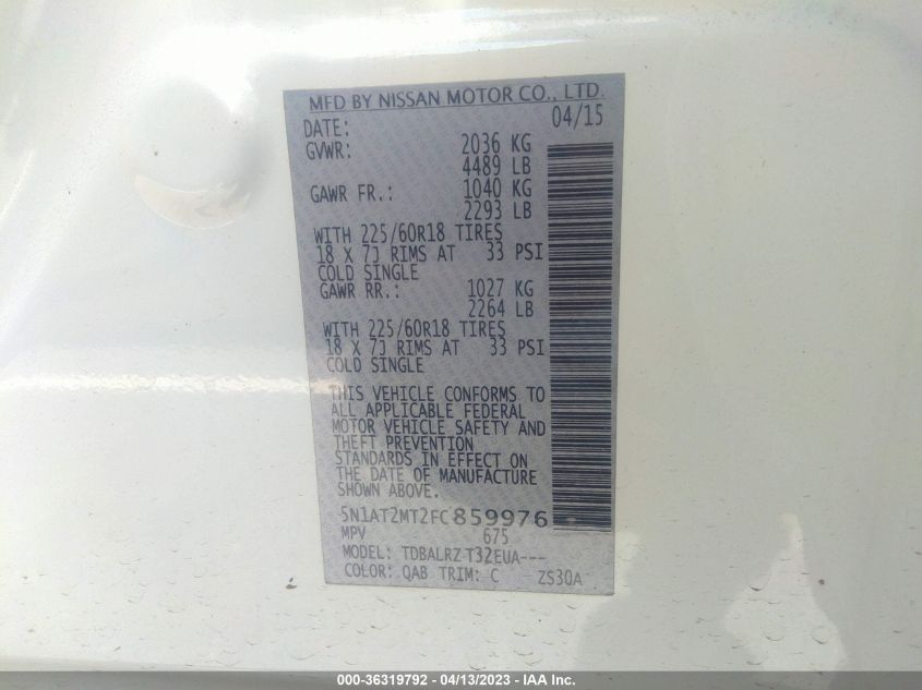 2015 NISSAN ROGUE SL - 5N1AT2MT2FC859976