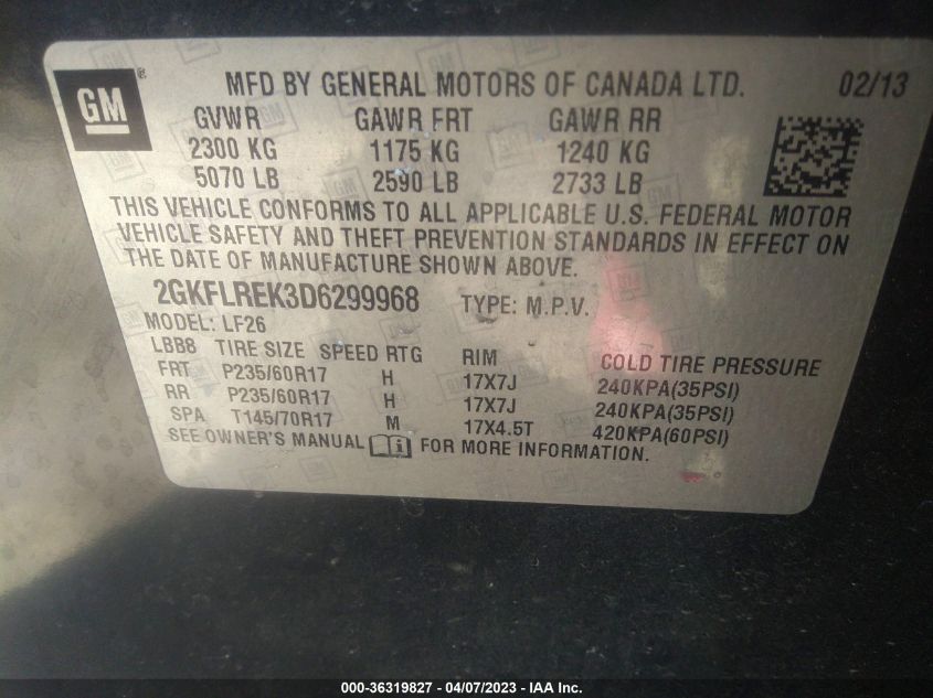 2013 GMC TERRAIN SLE - 2GKFLREK3D6299968