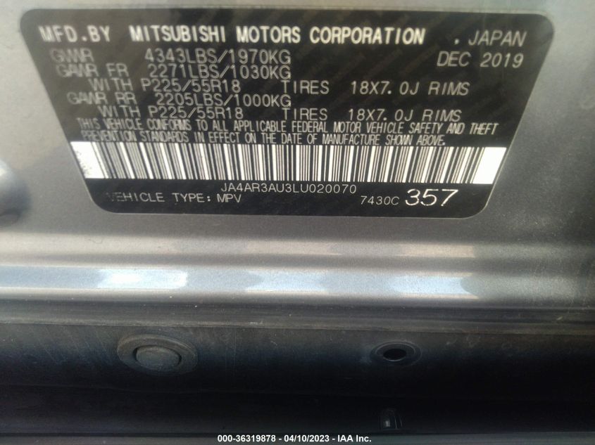 2020 MITSUBISHI OUTLANDER SPORT ES 2.0/SE 2.0 - JA4AR3AU3LU020070