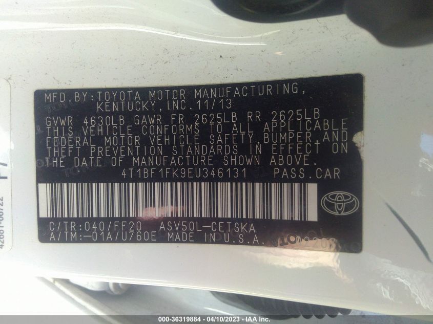 2014 TOYOTA CAMRY L/LE/XLE/SE/SE SPORT - 4T1BF1FK9EU346131