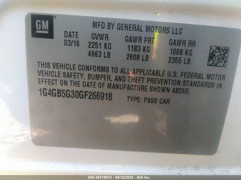 2016 BUICK LACROSSE LEATHER - 1G4GB5G30GF266918