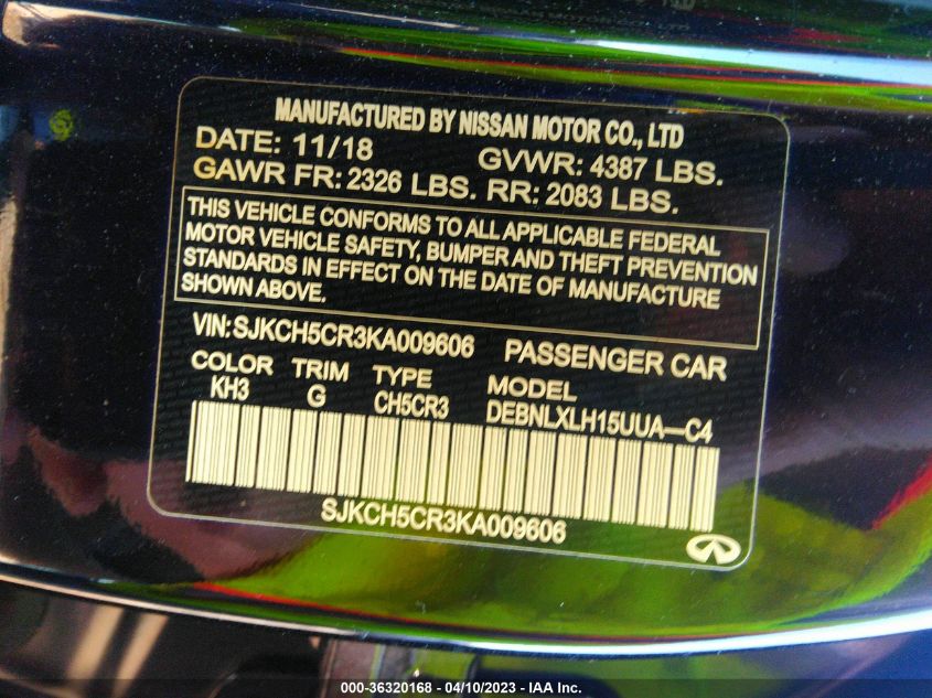 2019 INFINITI QX30 LUXE SJKCH5CR3KA009606