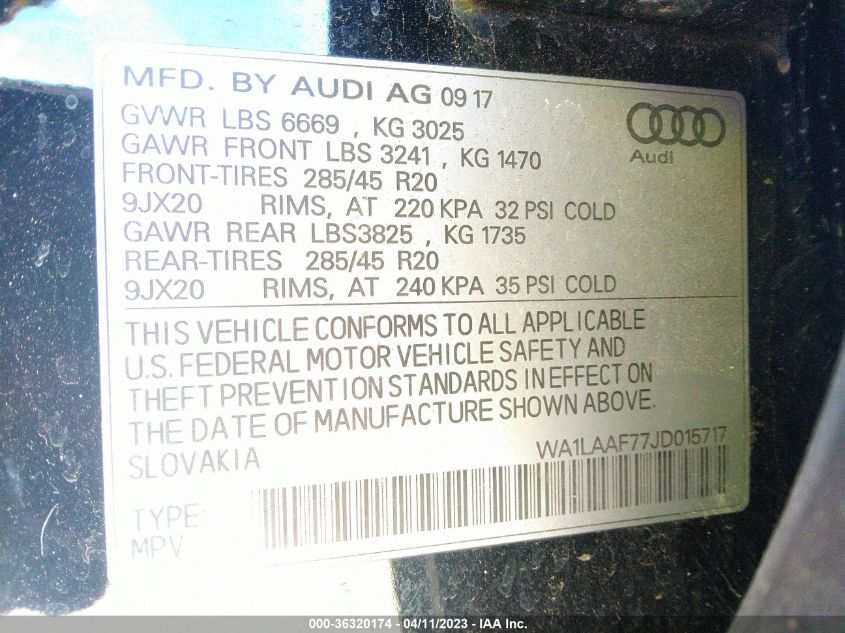 2018 AUDI Q7 PREMIUM PLUS - WA1LAAF77JD015717