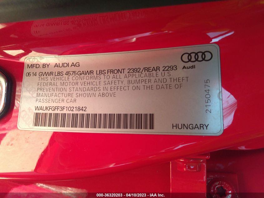 2015 AUDI A3 2.0T PRESTIGE - WAUKFGFF3F1021842
