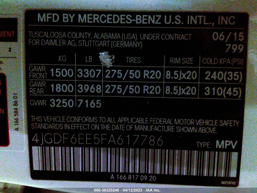 2015 MERCEDES-BENZ GL-CLASS GL 450 4JGDF6EE5FA617786