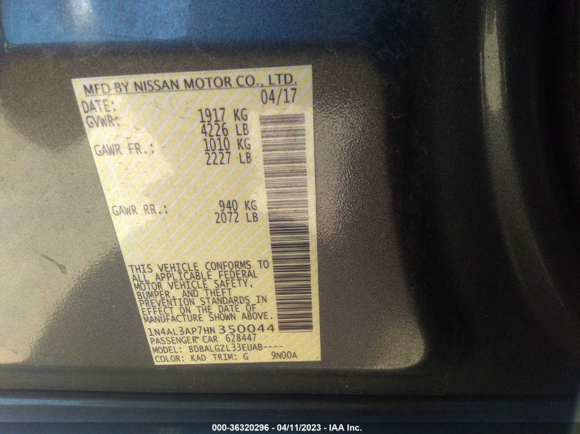 2017 NISSAN ALTIMA 2.5 S - 1N4AL3AP7HN350044