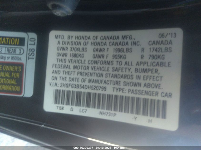2013 HONDA CIVIC CPE LX - 2HGFG3B54DH520799