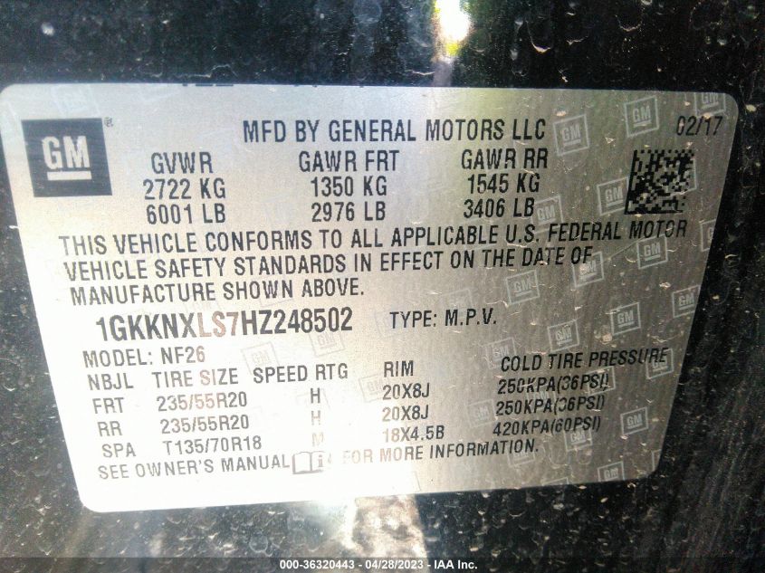 2017 GMC ACADIA DENALI - 1GKKNXLS7HZ248502