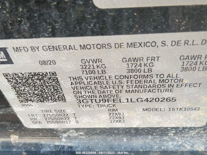 2020 GMC SIERRA 1500 DENALI - 3GTU9FEL1LG420265