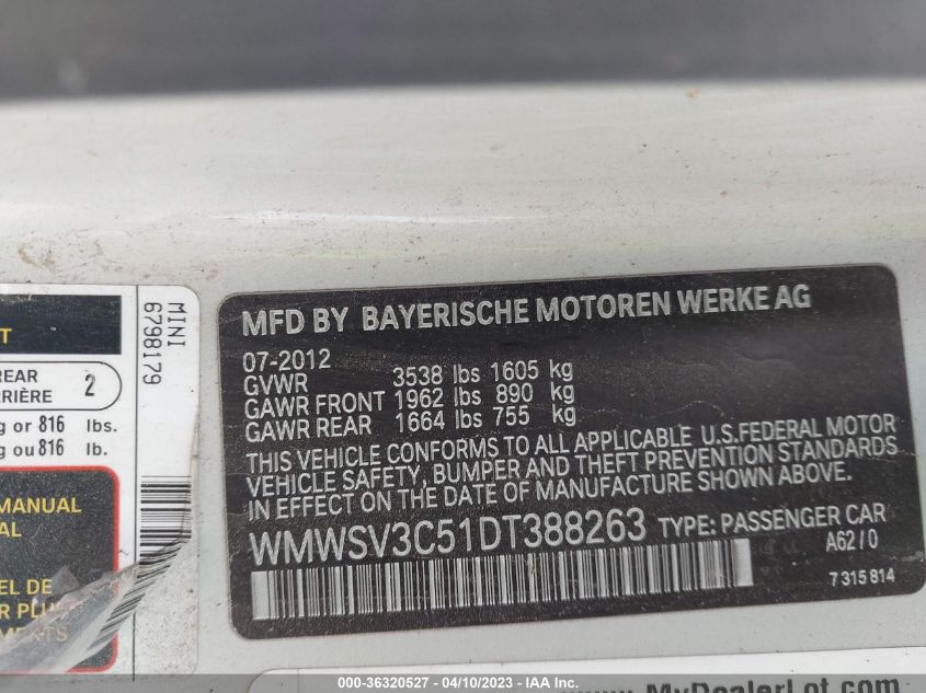 2013 MINI COOPER HARDTOP S - WMWSV3C51DT388263