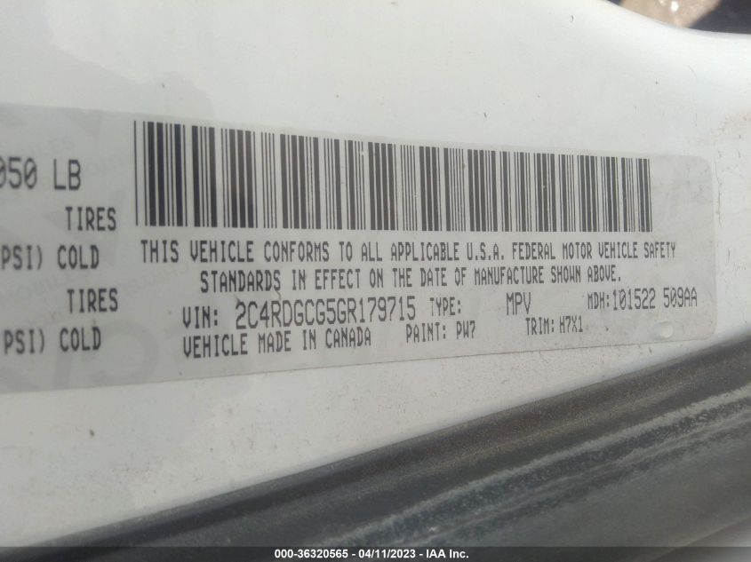 2016 DODGE GRAND CARAVAN SXT - 2C4RDGCG5GR179715