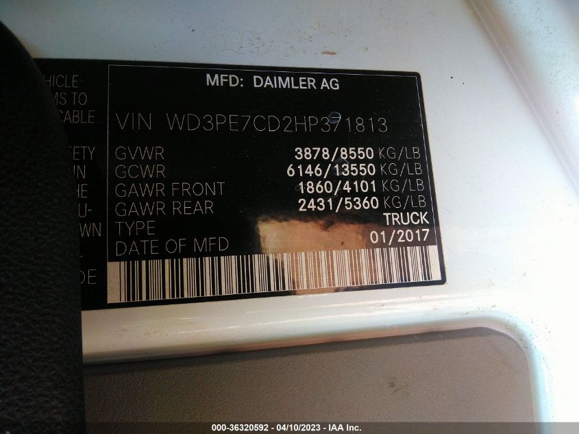 2017 MERCEDES-BENZ SPRINTER CARGO VAN WD3PE7CD2HP371813