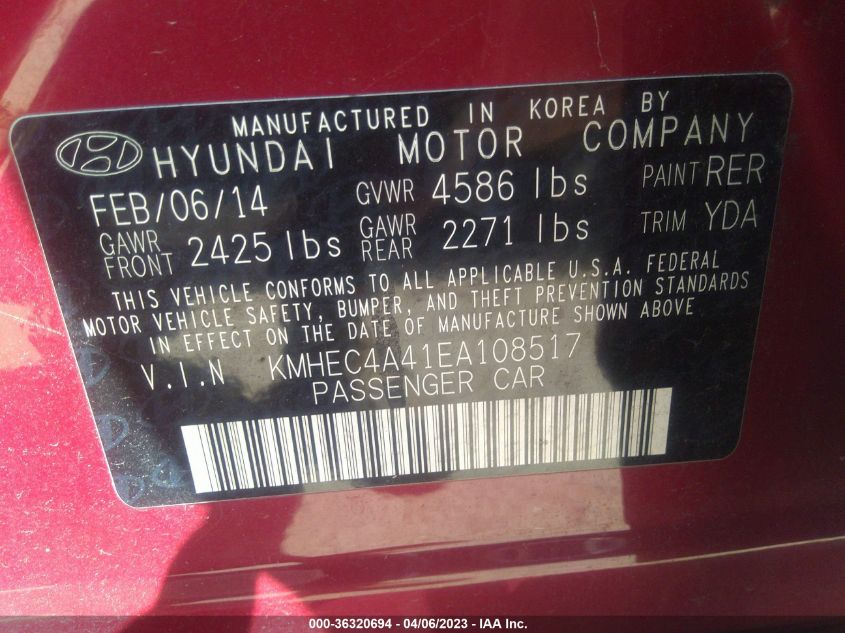 2014 HYUNDAI SONATA HYBRID - KMHEC4A41EA108517