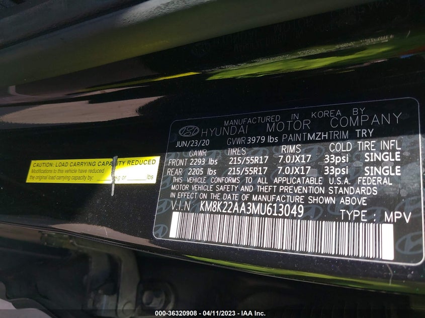 VIN KM8K22AA3MU613049 2021 HYUNDAI KONA SEL