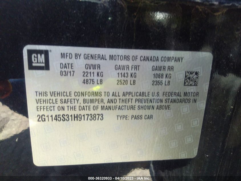 2017 CHEVROLET IMPALA PREMIER - 2G1145S31H9173873