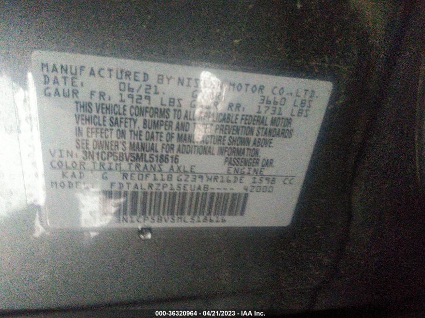 2021 NISSAN KICKS S - 3N1CP5BV5ML518616