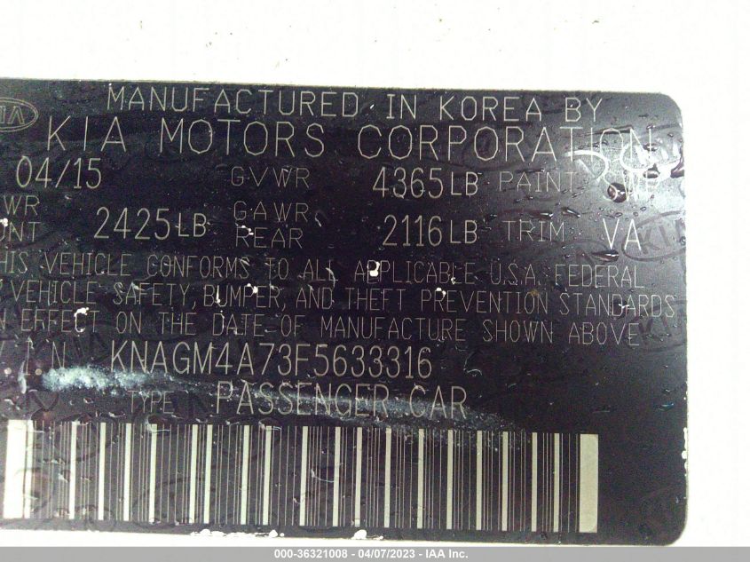 2015 KIA OPTIMA LX - KNAGM4A73F5633316