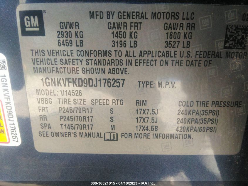 2013 CHEVROLET TRAVERSE LS - 1GNKVFKD9DJ176257