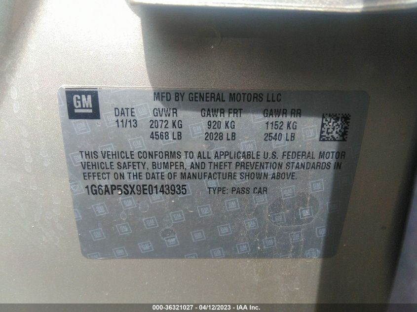 2014 CADILLAC CTS SEDAN RWD - 1G6AP5SX9E0143935