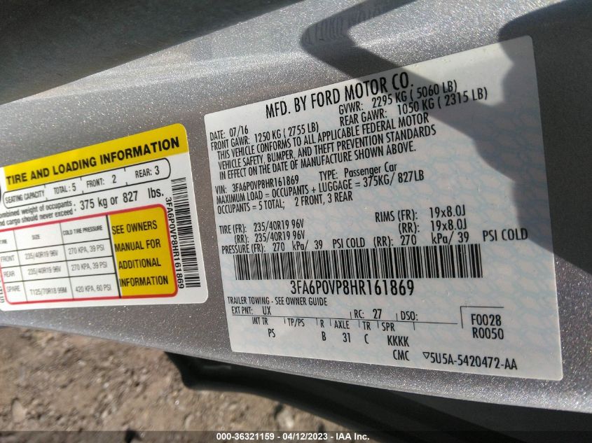 2017 FORD FUSION SPORT - 3FA6P0VP8HR161869