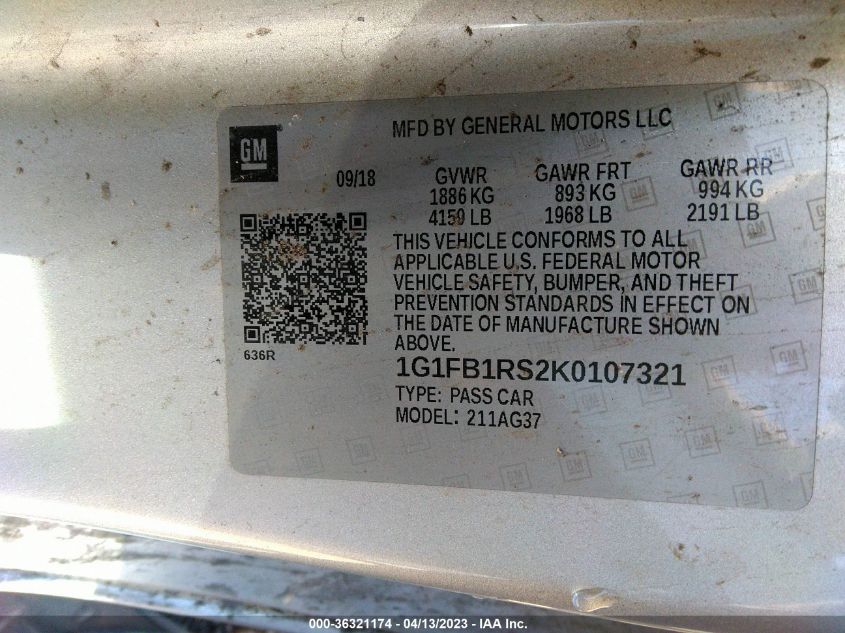 2019 CHEVROLET CAMARO 1LT - 1G1FB1RS2K0107321