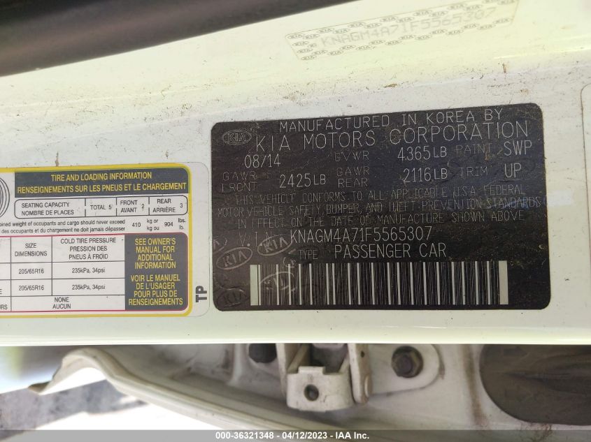 2015 KIA OPTIMA LX - KNAGM4A71F5565307