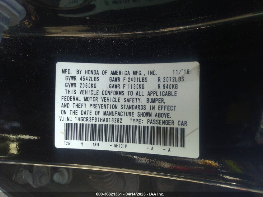 2017 HONDA ACCORD SEDAN TOURING - 1HGCR3F91HA018282