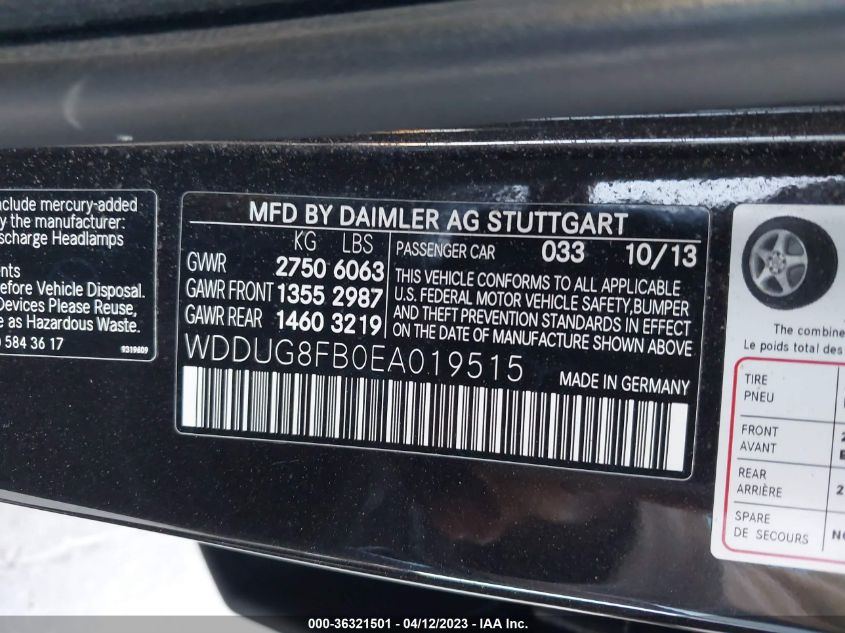 2014 MERCEDES-BENZ S-CLASS S 550 - WDDUG8FB0EA019515