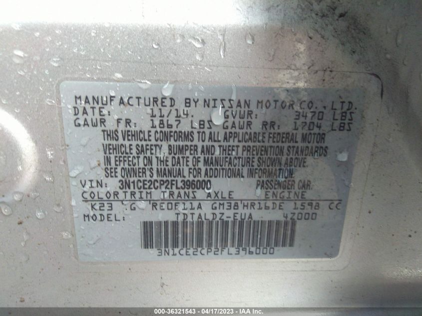 2015 NISSAN VERSA NOTE SV - 3N1CE2CP2FL396000