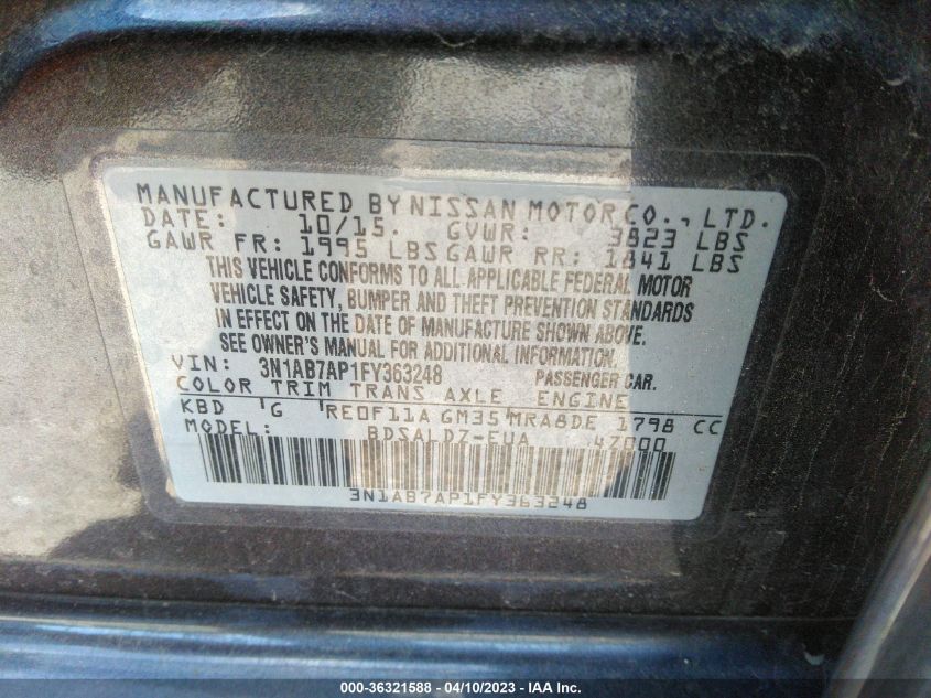 2015 NISSAN SENTRA SV - 3N1AB7AP1FY363248
