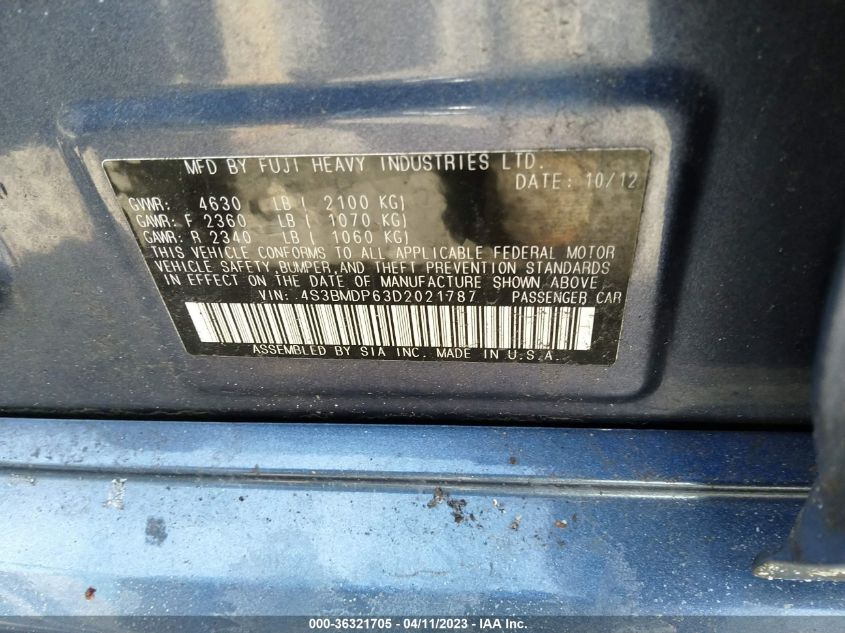 2013 SUBARU LEGACY 3.6R LIMITED - 4S3BMDP63D2021787
