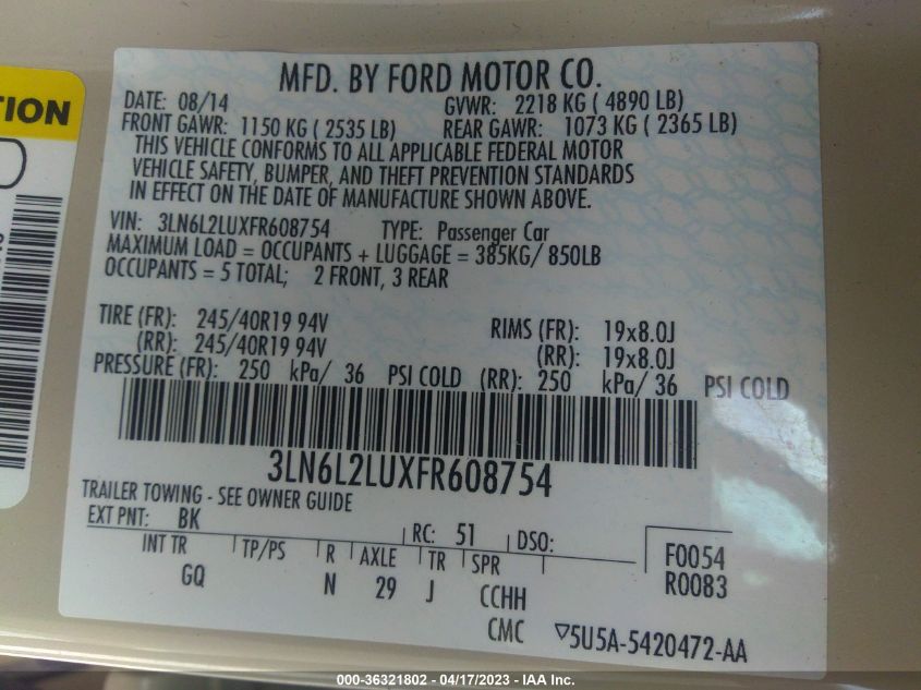 2015 LINCOLN MKZ HYBRID - 3LN6L2LUXFR608754