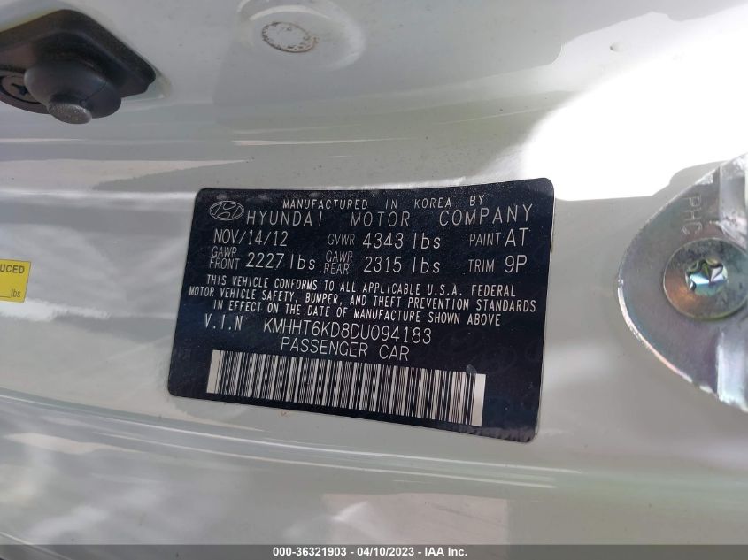 2013 HYUNDAI GENESIS COUPE 2.0T PREMIUM KMHHT6KD8DU094183
