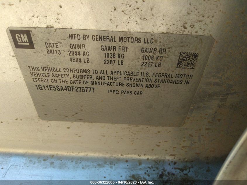2013 CHEVROLET MALIBU LT - 1G11E5SA4DF275777