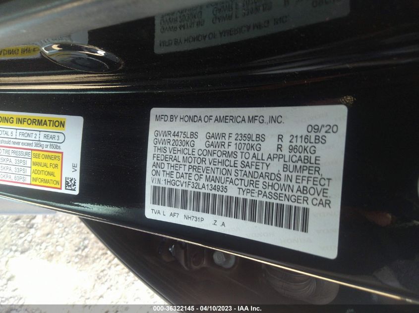 2020 HONDA ACCORD SEDAN SPORT - 1HGCV1F32LA134935