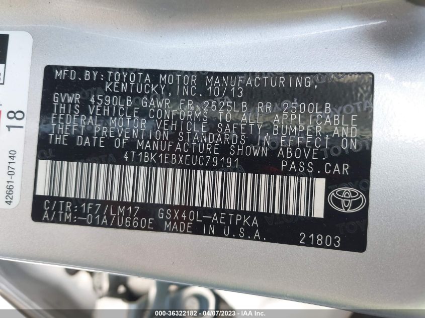 2014 TOYOTA AVALON LIMITED - 4T1BK1EBXEU079191