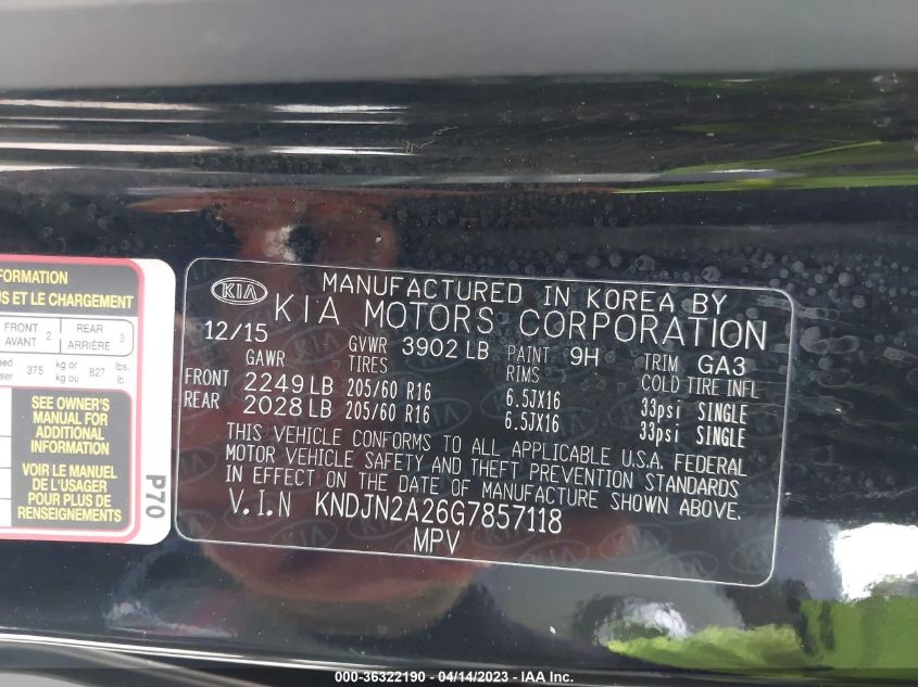 2016 KIA SOUL BASE - KNDJN2A26G7857118