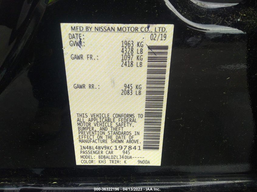 2019 NISSAN ALTIMA 2.5 S - 1N4BL4BV9KC197841