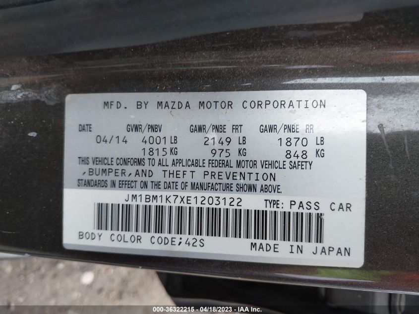 2014 MAZDA MAZDA3 I SPORT - JM1BM1K7XE1203122