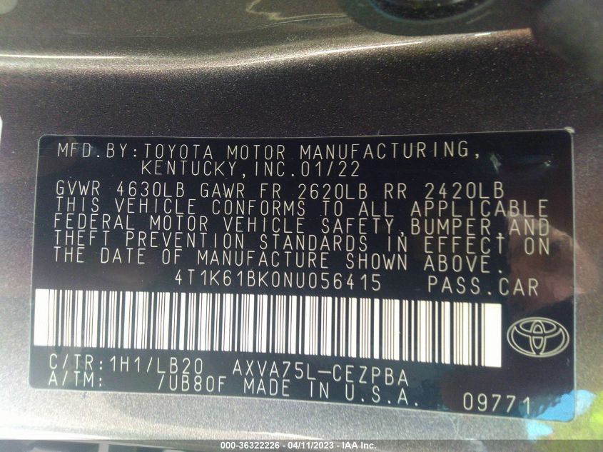 2022 TOYOTA CAMRY XSE - 4T1K61BK0NU056415