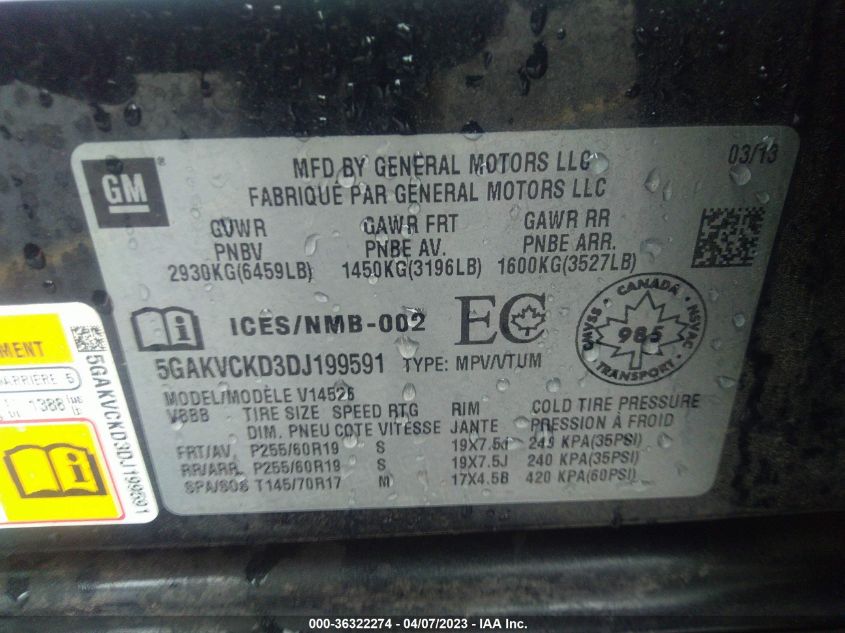 2013 BUICK ENCLAVE LEATHER - 5GAKVCKD3DJ199591