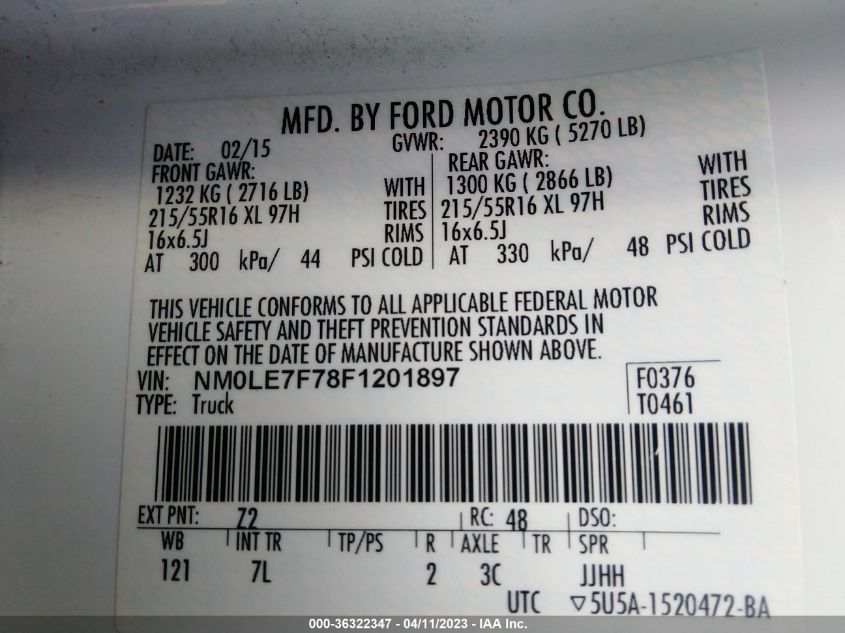 2015 FORD TRANSIT CONNECT XLT - NM0LE7F78F1201897