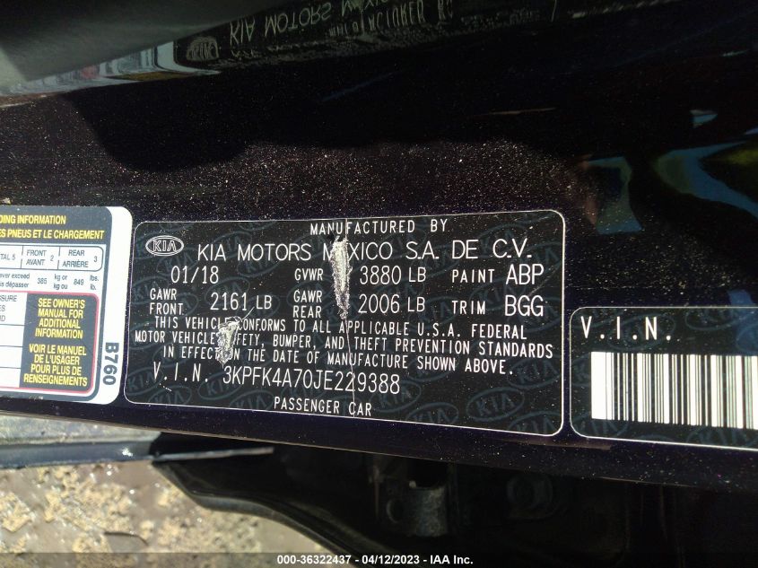 2018 KIA FORTE LX - 3KPFK4A70JE229388