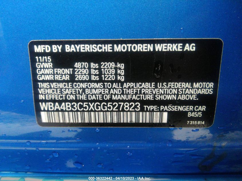 2016 BMW 4 SERIES 435I XDRIVE - WBA4B3C5XGG527823