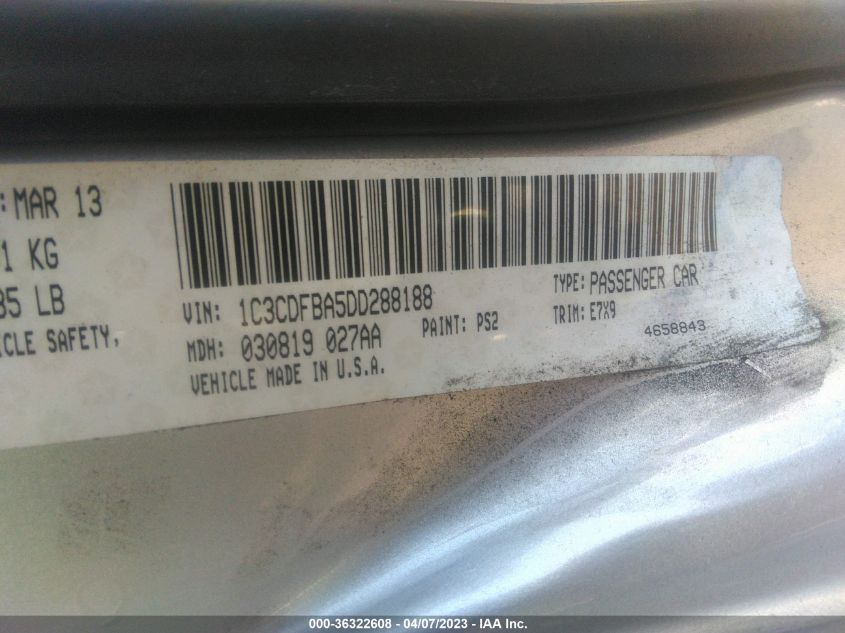 2013 DODGE DART SXT - 1C3CDFBA5DD288188