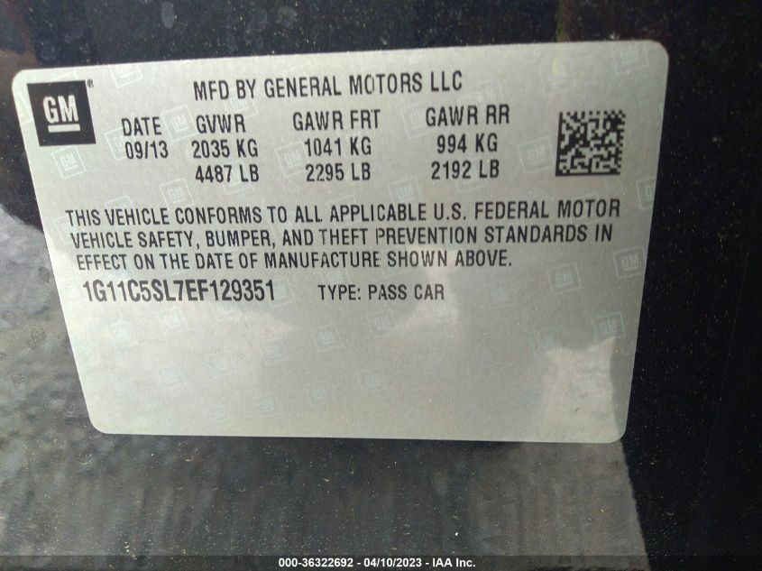 2014 CHEVROLET MALIBU LT - 1G11C5SL7EF129351