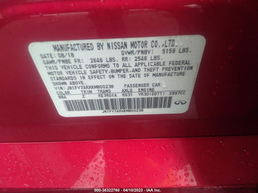 2019 INFINITI Q50 RED SPORT 400 - JN1FV7ARXKM800238