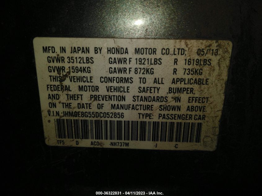 2013 HONDA FIT SPORT - JHMGE8G55DC052856
