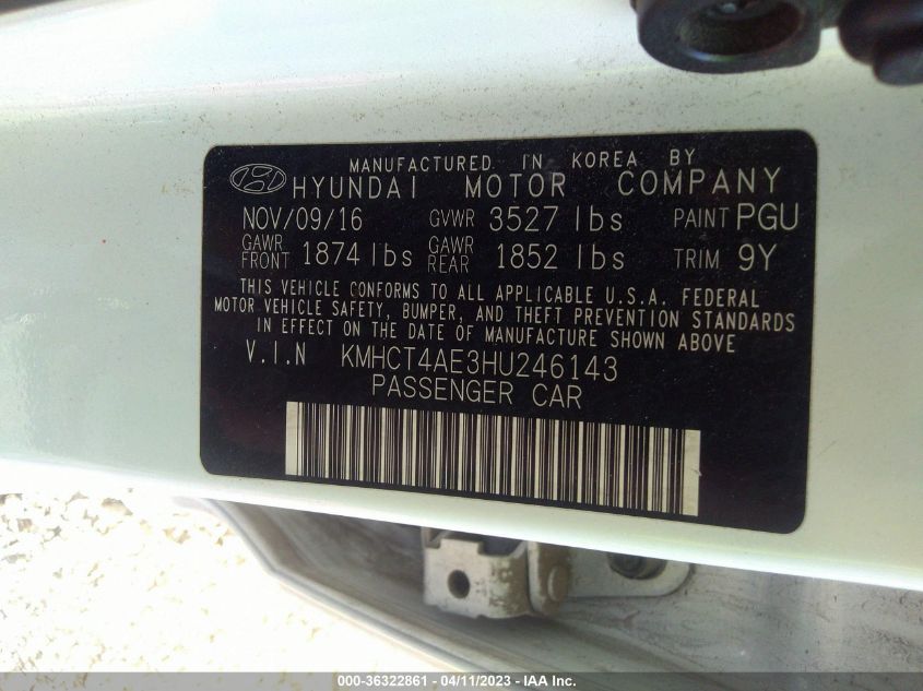 2017 HYUNDAI ACCENT SE - KMHCT4AE3HU246143