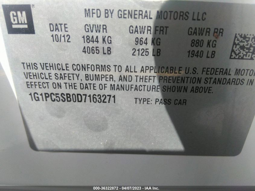 2013 CHEVROLET CRUZE 1LT - 1G1PC5SB0D7163271